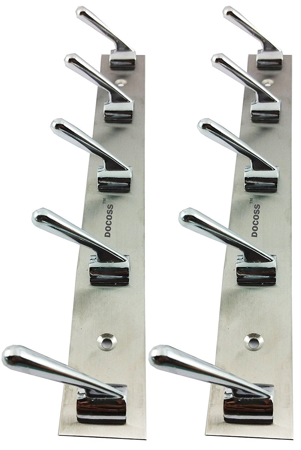 DOCOSS Deluxe Stainless Steel Bathroom Cloth Hooks 5 Pins Hanger Door Wall Bedroom Robe Hooks Rail for Hanging Keys,Clothes,Towel Steel Hook