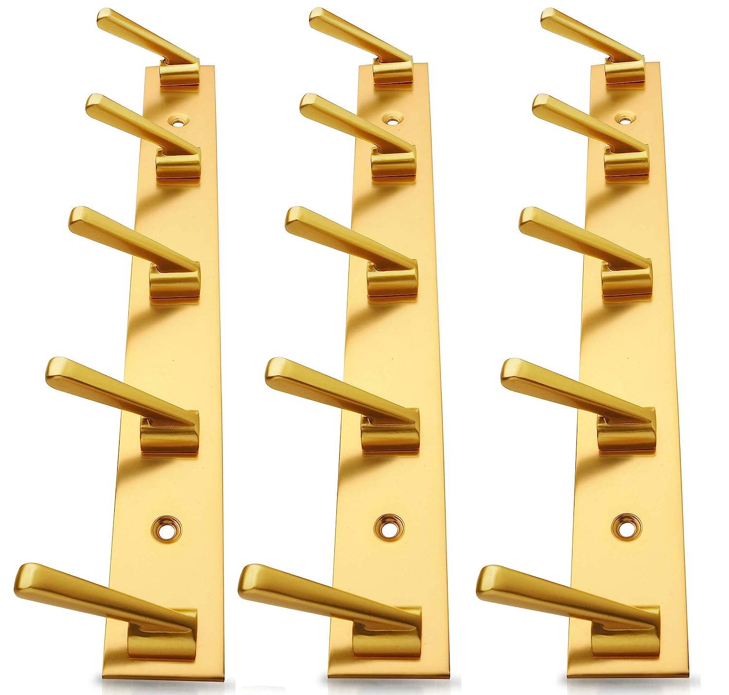 DOCOSS-Pack of 3-Deluxe Metal Gold 5 Pin Cloth Wall Hanger for Clothes