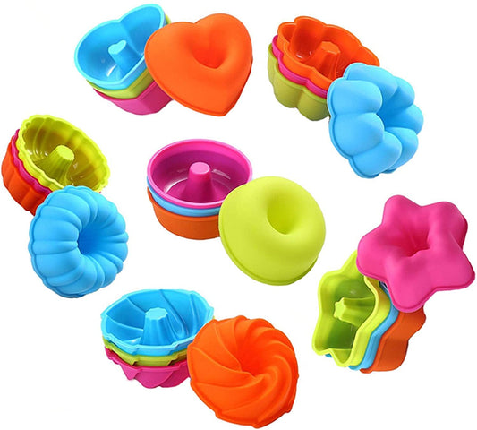 DOCOSS Pack Of 18 Premium Muffin Mould Silicone Cupcake moulds for Microwave Oven Donut Moulds /Silicon Muffin Cup Cake Mold Set For Cake ,Jelly, Baking (Multicolour)