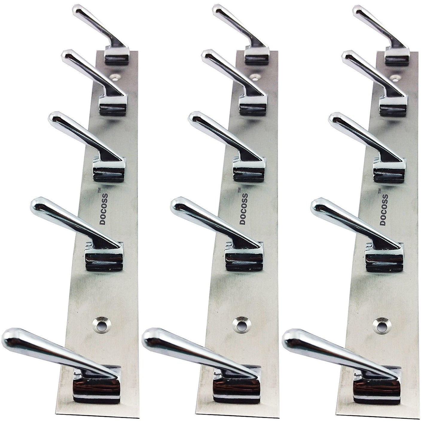 DOCOSS Deluxe Stainless Steel Bathroom Cloth Hooks 5 Pins Hanger Door Wall Bedroom Robe Hooks Rail for Hanging Keys,Clothes,Towel Steel Hook