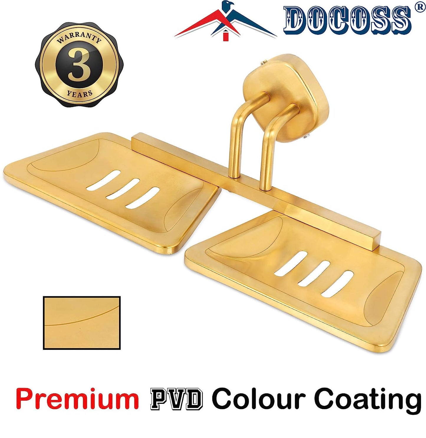DOCOSS- PVD Coated Stainless Steel Gold Double Soap Holder For Bathroom(3 Years Warranty) Anti Rust Soap Stands for Bathroom Wall Steel Soap Tray Soap Dish Bathroom Accessories (Gold)