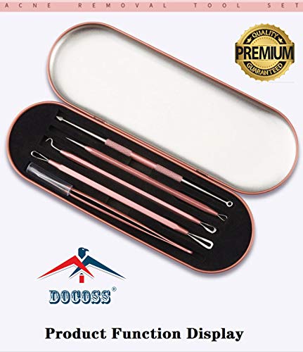 DOCOSS- 5 Pcs Stainless Steel Blackhead Remover Tool Acne removal tool /Blackhead Tweezers Pimple Removal Tool Acne Needle Set /Acne Extractor Tool With Metal Case