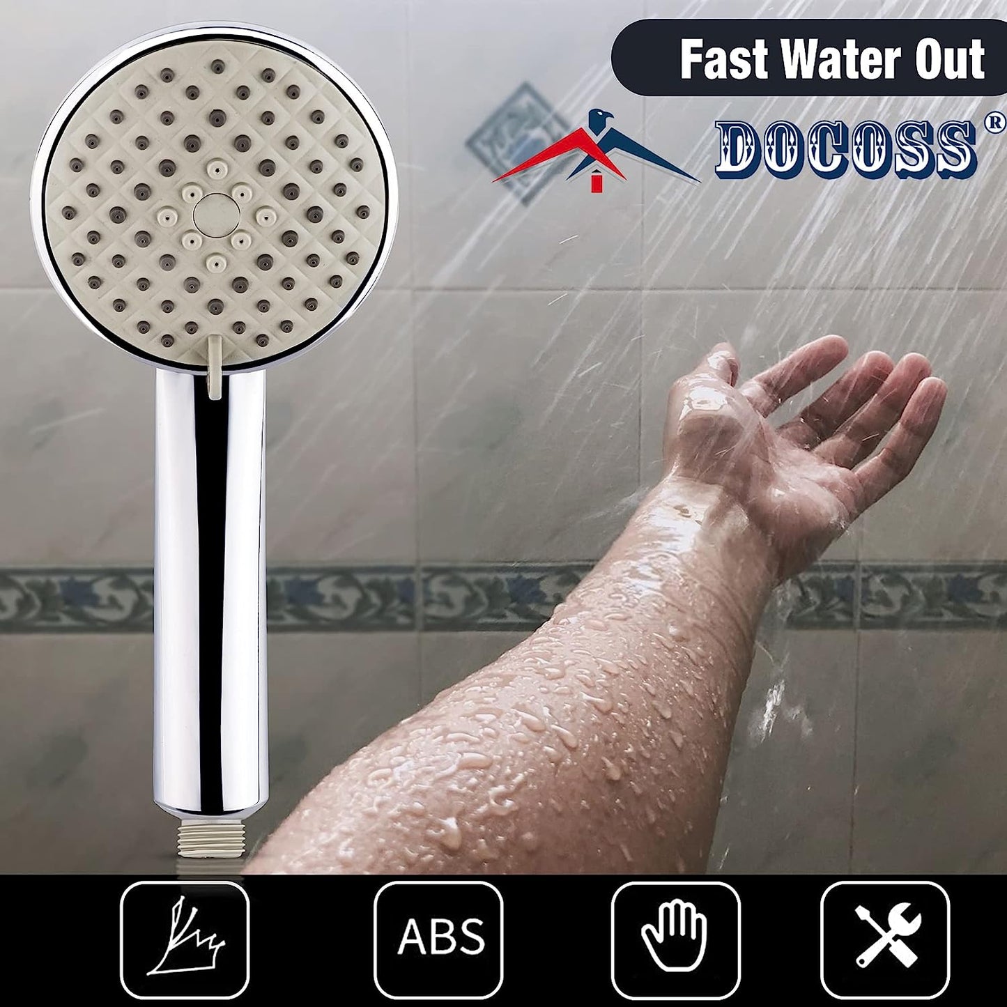 DOCOSS Premium Hand Shower For Bathroom 5-Flow Handheld Showers For Bathing / Hand Shower For Bath (Chrome)