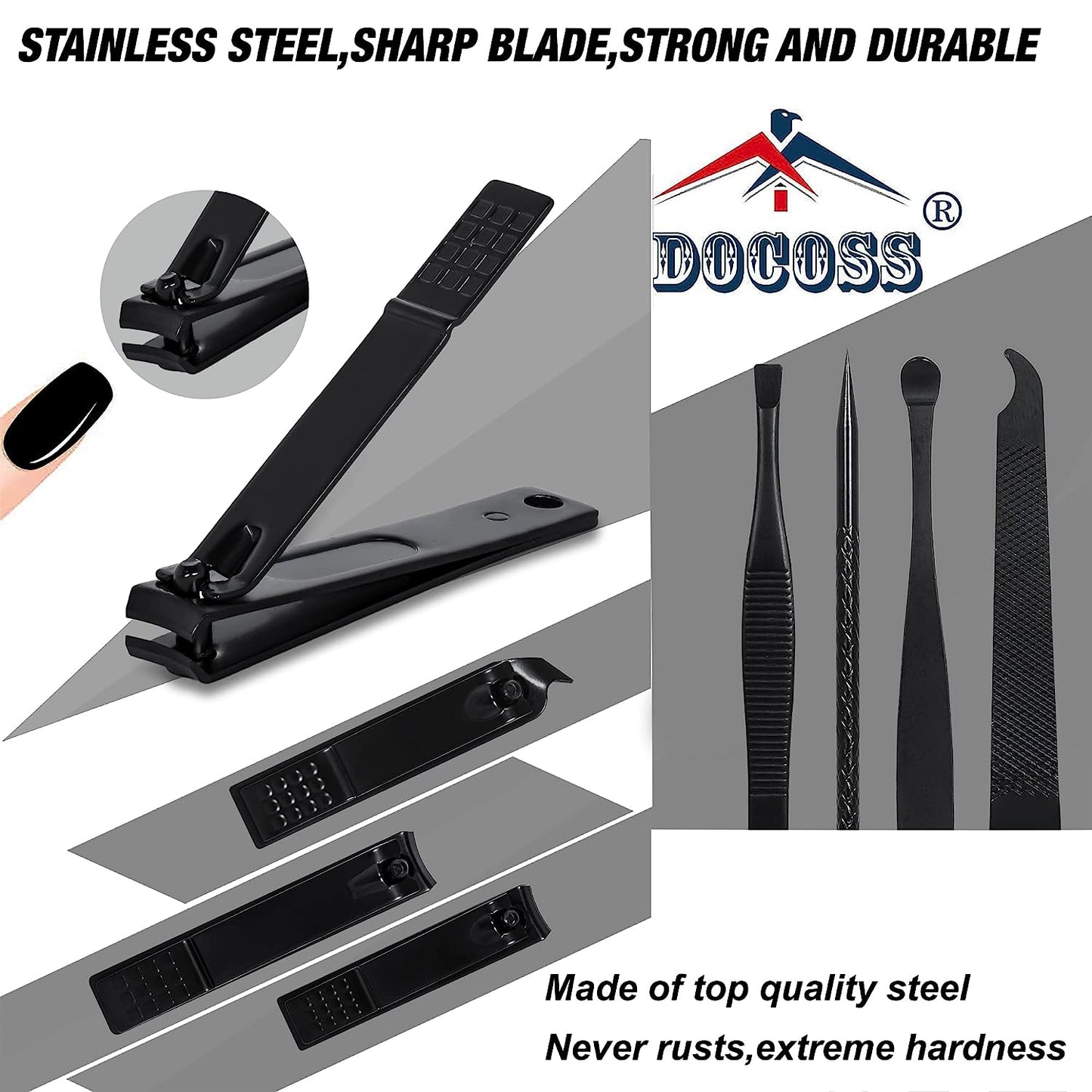 DOCOSS-15 IN 1 Stainless Steel Manicure Kit Nail Cutter For Men Women Manicure Pedicure Kit With Grooming Kit , Acne needle ,Nail Filer Kit , Nail Cutter Set With Leather Case
