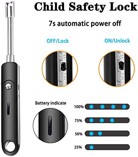 DOCOSS - Rechargeable Electric Gas Lighter Kitchen Lighter 280 mAh High battery Capacity Chargeable USB Arc Long Lighter for Candle Flexible Lighter Neck for Gas,diyas,agarbatti,Candle (Black)