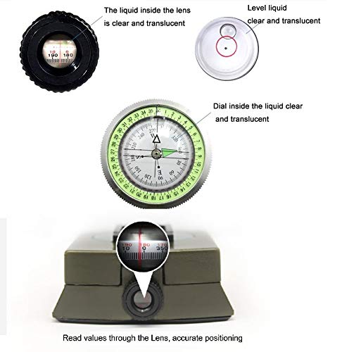DOCOSS(DEVICE OF C)-High Accuracy Metal Waterproof Military Compass For Directions Geology Lensatic Prismatic Army Green Camouflage Matte Navigator Compass