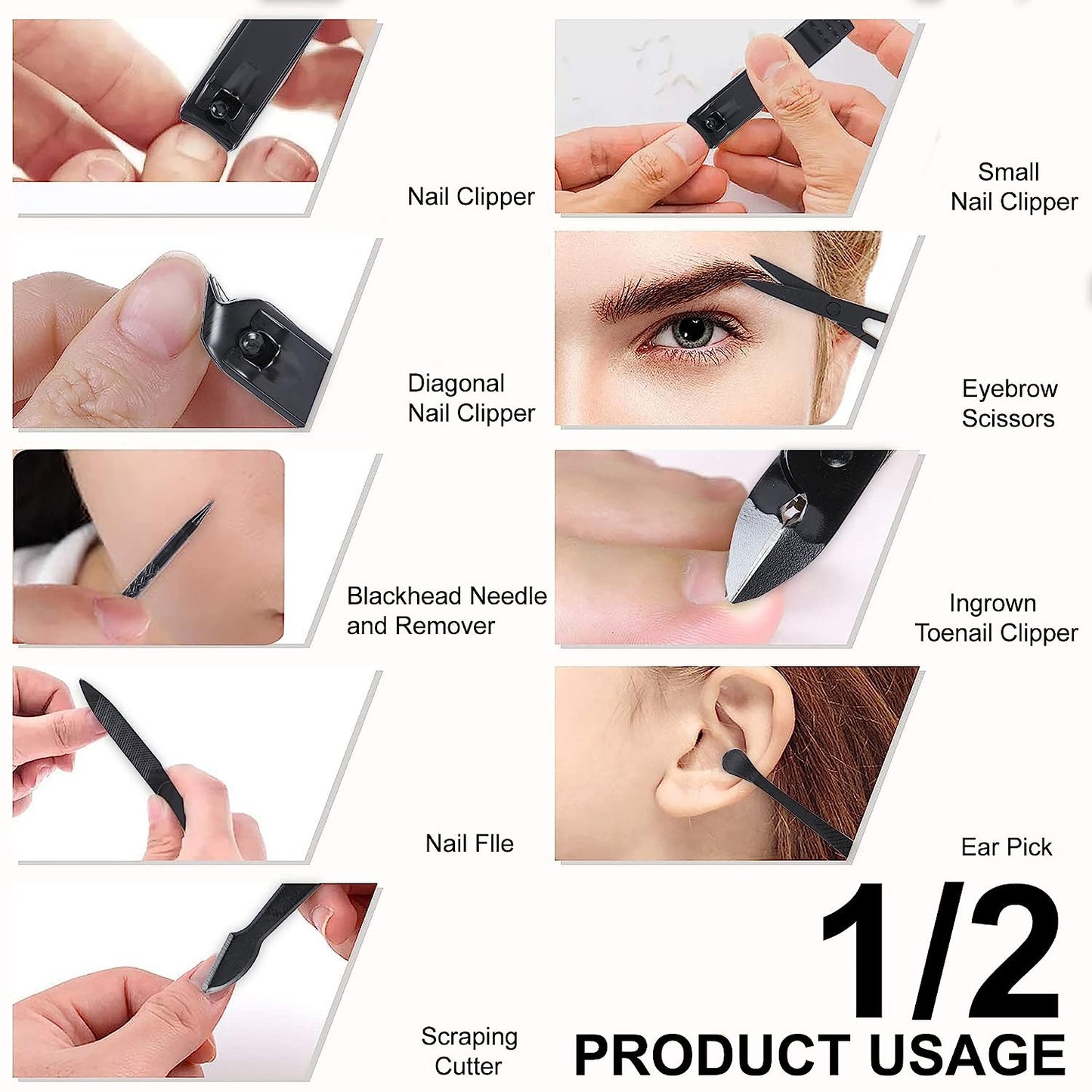 DOCOSS-15 IN 1 Stainless Steel Manicure Kit Nail Cutter For Men Women Manicure Pedicure Kit With Grooming Kit , Acne needle ,Nail Filer Kit , Nail Cutter Set With Leather Case