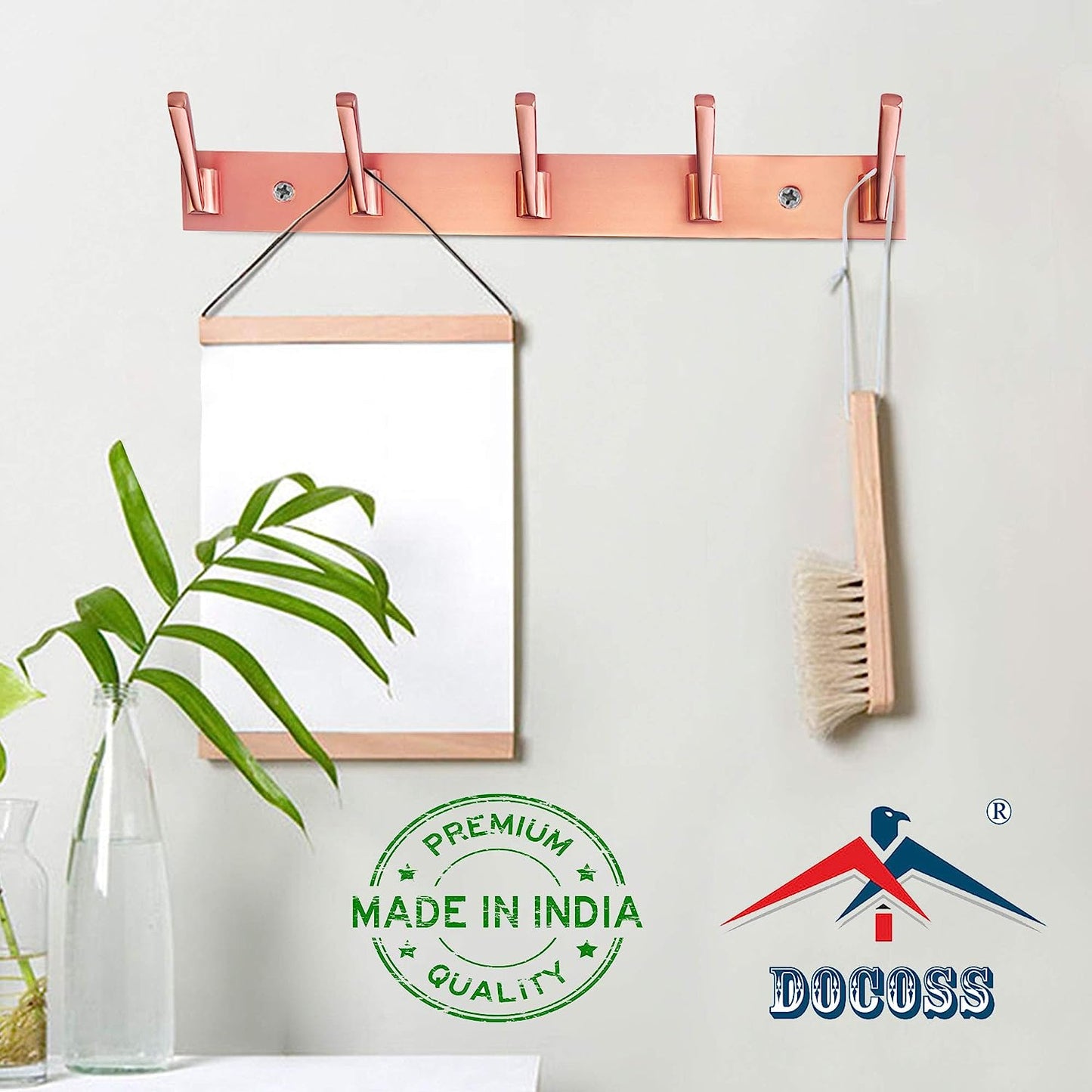 DOCOSS-Pack of 3-Deluxe Metal Rose Gold 5 Pin Cloth Wall Hanger for Clothes Door Hangers Cloth Hook Bathroom Hooks Rail for Hanging Towel ,Bathroom Accessories