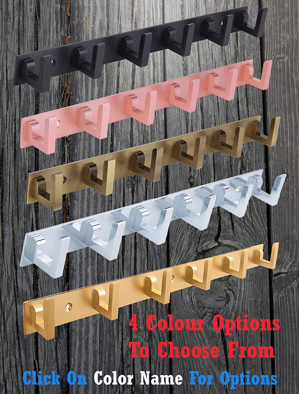 Docoss -Pemium Classic Black Metal 6 Pin Cloth Hanger Wall Door Hooks Rail for Hanging Clothes, Towel Hook Rail Set