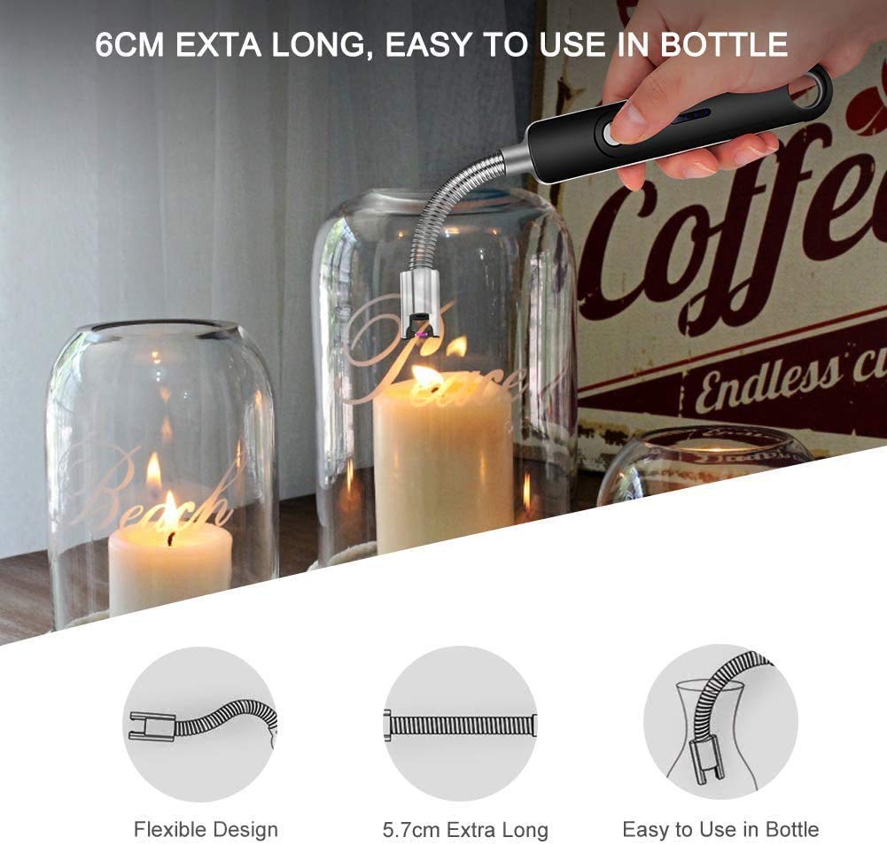 DOCOSS - Rechargeable Electric Gas Lighter Kitchen Lighter 280 mAh High battery Capacity Chargeable USB Arc Long Lighter for Candle Flexible Lighter Neck for Gas,diyas,agarbatti,Candle (Black)