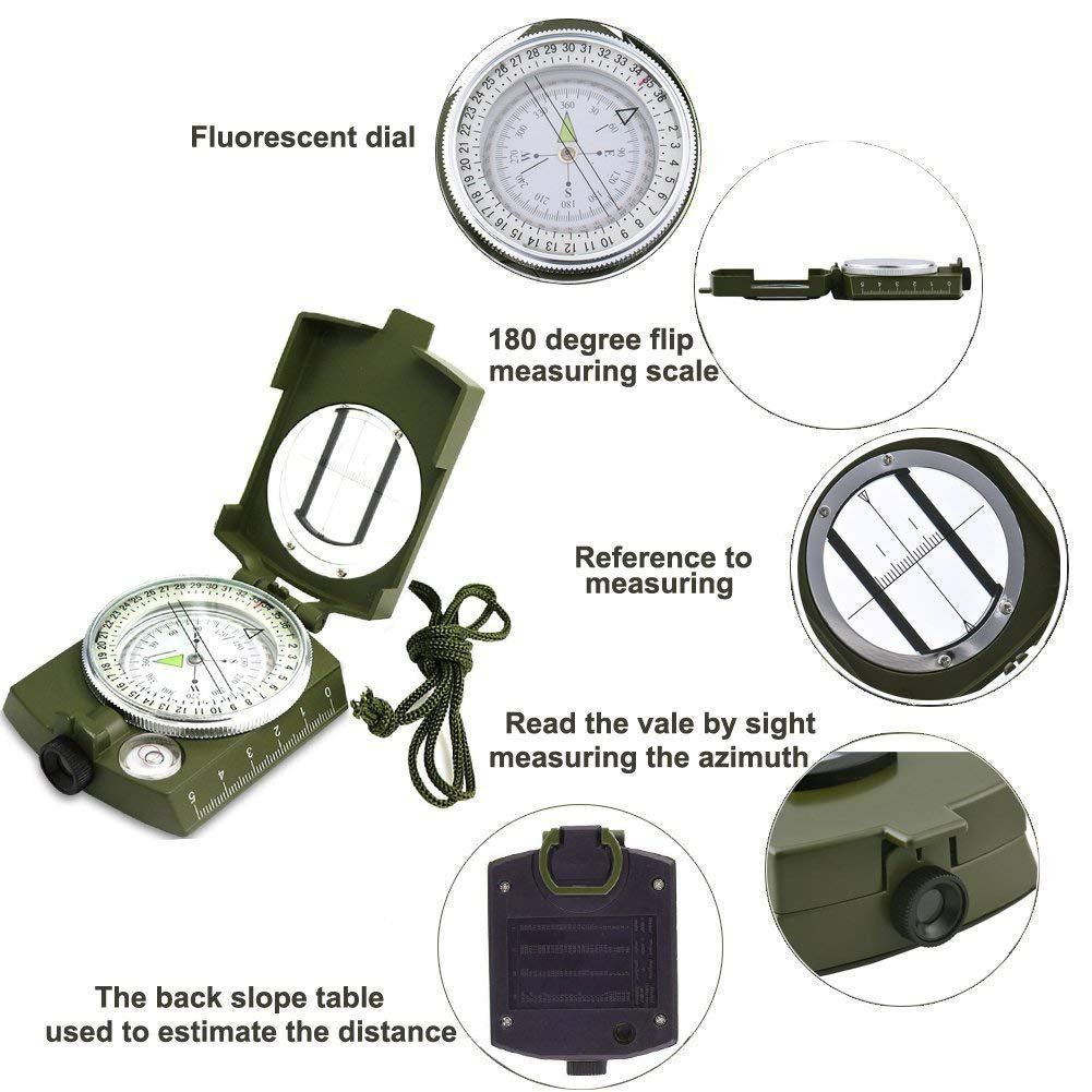 DOCOSS(DEVICE OF C)-High Accuracy Metal Waterproof Military Compass For Directions Geology Lensatic Prismatic Army Green Camouflage Matte Navigator Compass