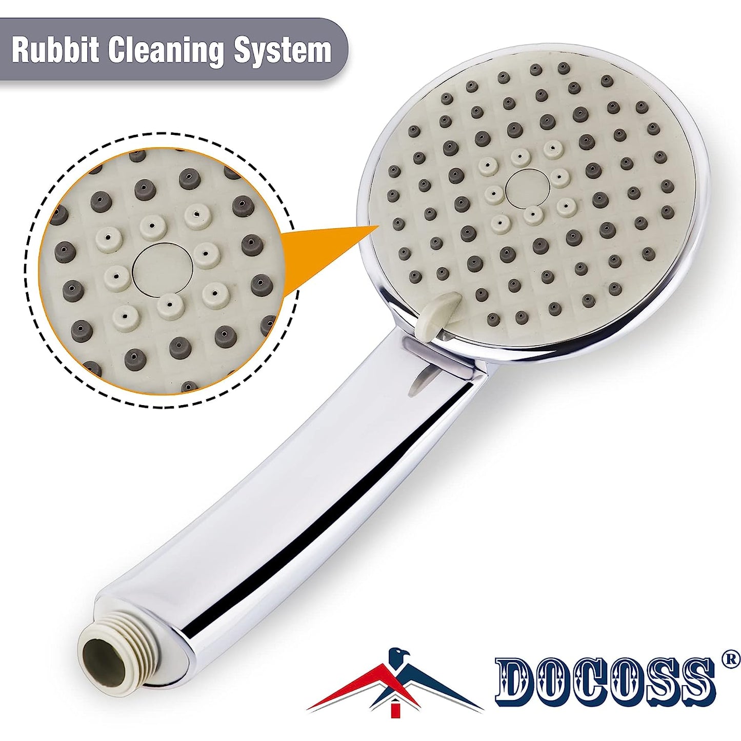 DOCOSS Premium Hand Shower For Bathroom 5-Flow Handheld Showers For Bathing / Hand Shower For Bath (Chrome)