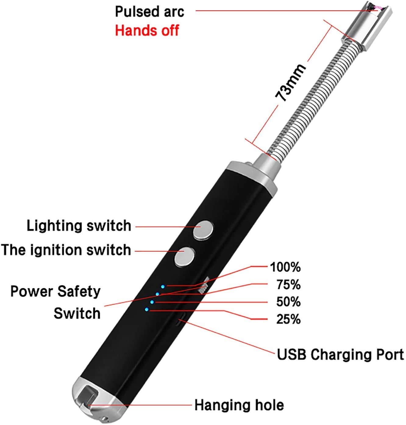 DOCOSS - Rechargeable Electric Gas Lighter 280 mAh High Battery Capacity Kitchen Lighter Chargeable USB Arc Long Lighter for Candle Flexible Lighter Neck for Gas,diyas,agarbatti,Candle (Black)