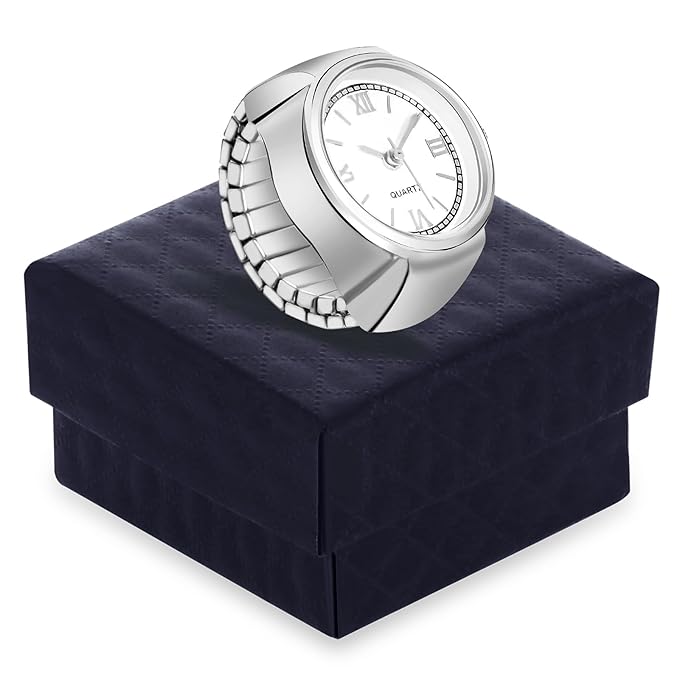 DOCOSS -Jewellery Stylish Finger Ring Watch,Stretchy Elastic Band,Quartz Ring Watches for Girls,Women,Men,Boys ( Silver )