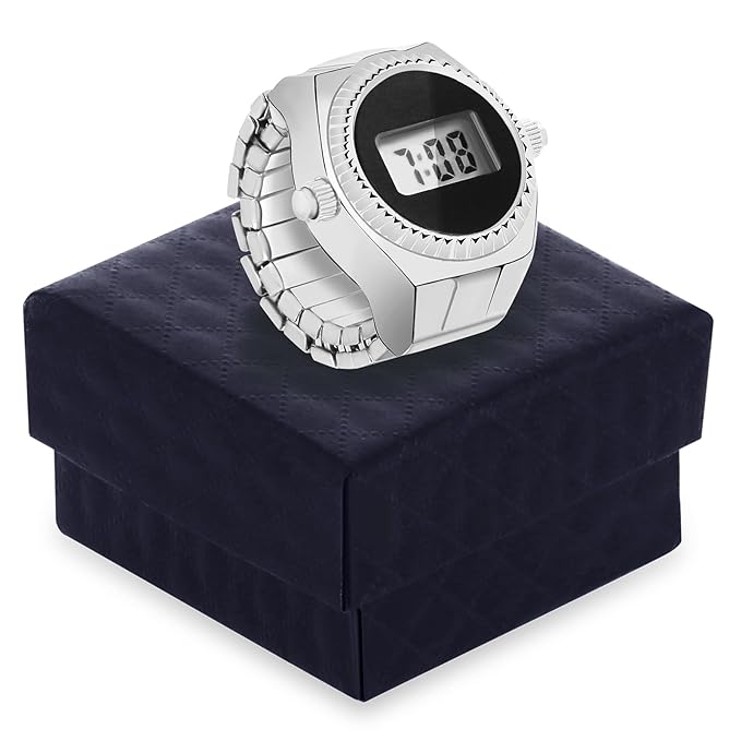 DOCOSS -Smart Digital Finger Ring Watch,Elastic Band,Japanese Technology,Ring Watches for Girls,Women,Gift for Valentine's Day { Couple Watch (Silver) }