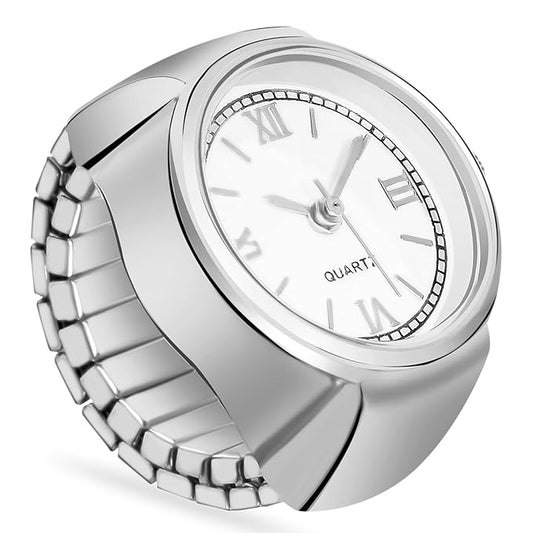 DOCOSS -Jewellery Stylish Finger Ring Watch,Stretchy Elastic Band,Quartz Ring Watches for Girls,Women,Men,Boys ( Silver )