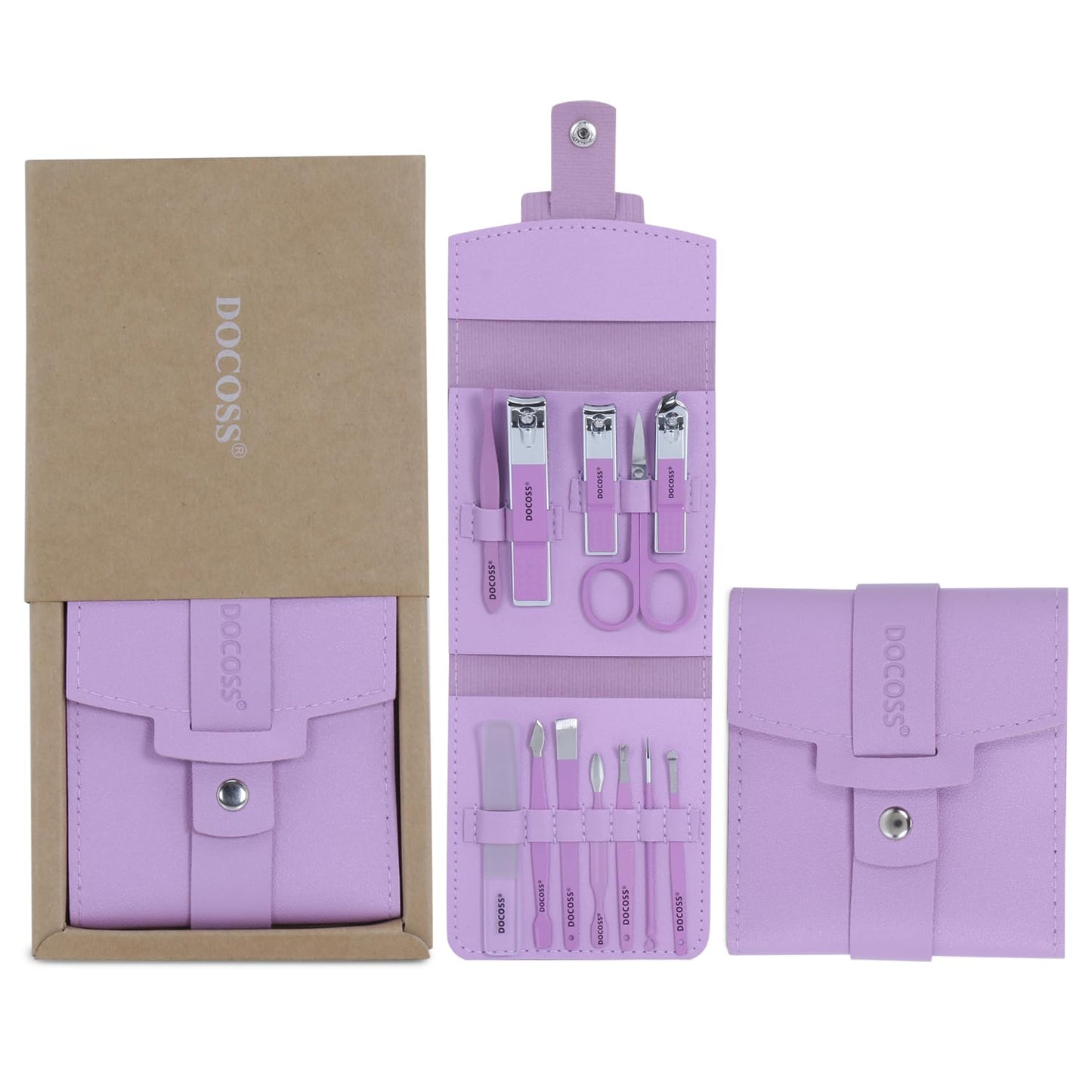 DOCOSS Manicure Kit For Women,Nail Cutter Kit For Women/Girls With Leather Pouch for Manicure Pedicure kit with Acne needle,Nail Cllippers And Tools (Purple Lilac)
