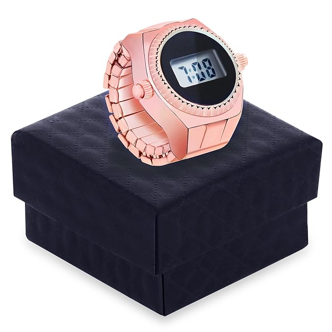DOCOSS -Smart Digital Finger Ring Watch,Elastic Band,Japanese Technology,Ring Watches for Girls,Women,Gift for Valentine's Day( Rose Gold )