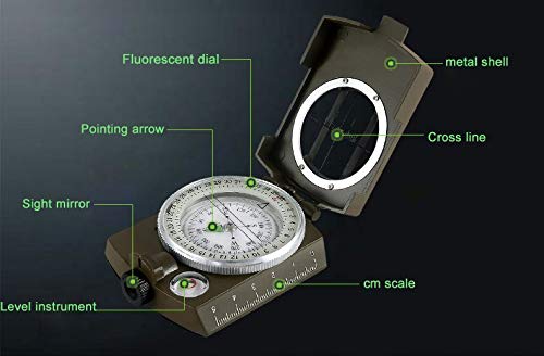 DOCOSS(DEVICE OF C)-High Accuracy Metal Waterproof Military Compass For Directions Geology Lensatic Prismatic Army Green Camouflage Matte Navigator Compass