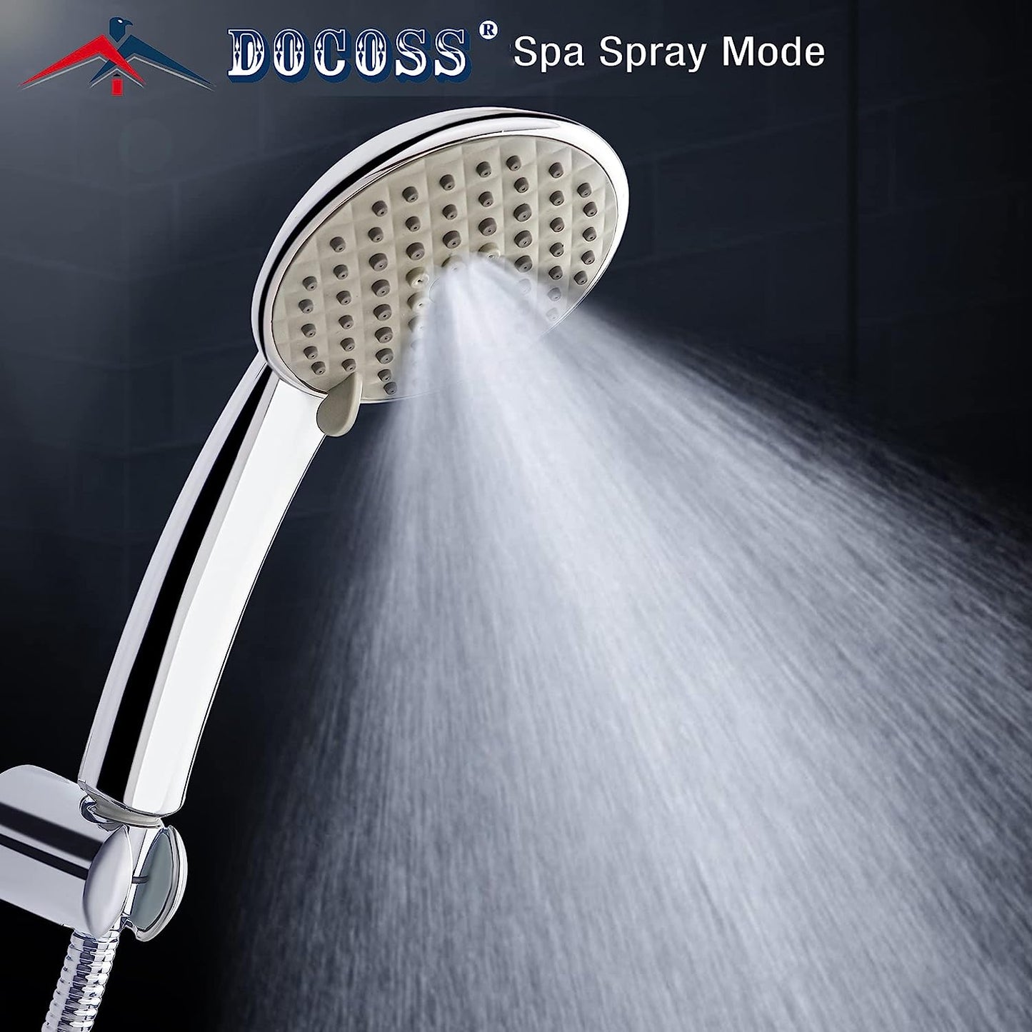 DOCOSS Premium Hand Shower For Bathroom 5-Flow Handheld Showers For Bathing / Hand Shower For Bath (Chrome)