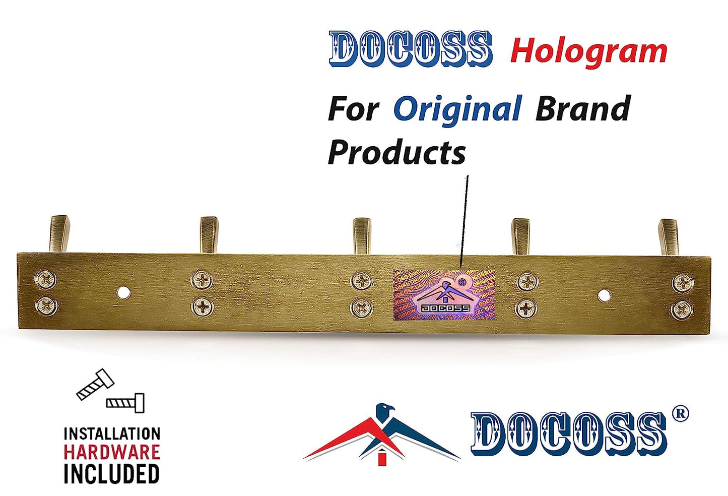 DOCOSS-Pack of 3-Deluxe Metal Antique Brass Colour 5 Pin Cloth Hangers for Wall Door Cloth Hook Bathroom Wall Hooks Rail for Hanging Clothes,Towel Bathroom Accessories