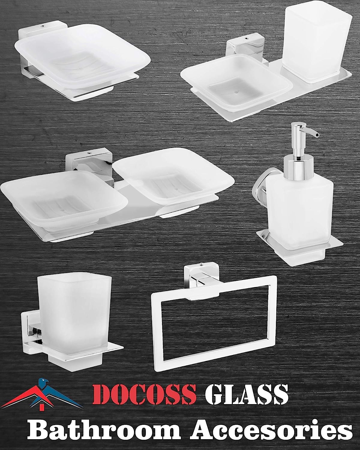 DOCOSS- Stainless Steel Glass Soap Holder for bathroom Anti Rust Soap Stand For Bathroom Wall Steel Soap Tray Soap Dish Bathroom Accessories (Silver)