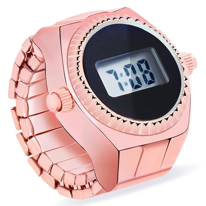 DOCOSS -Smart Digital Finger Ring Watch,Elastic Band,Japanese Technology,Ring Watches for Girls,Women,Gift for Valentine's Day( Rose Gold )