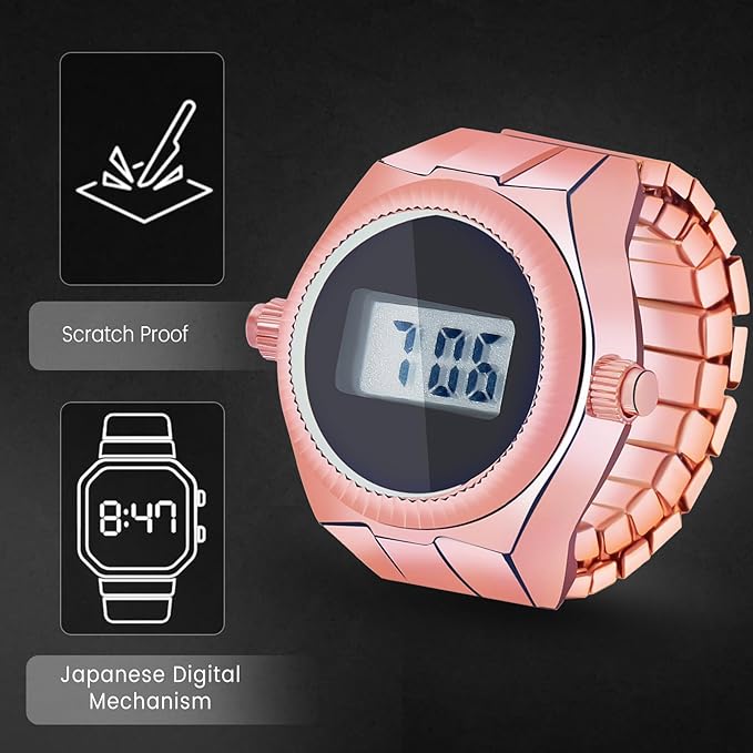 DOCOSS -Smart Digital Finger Ring Watch,Elastic Band,Japanese Technology,Ring Watches for Girls,Women,Gift for Valentine's Day( Rose Gold )