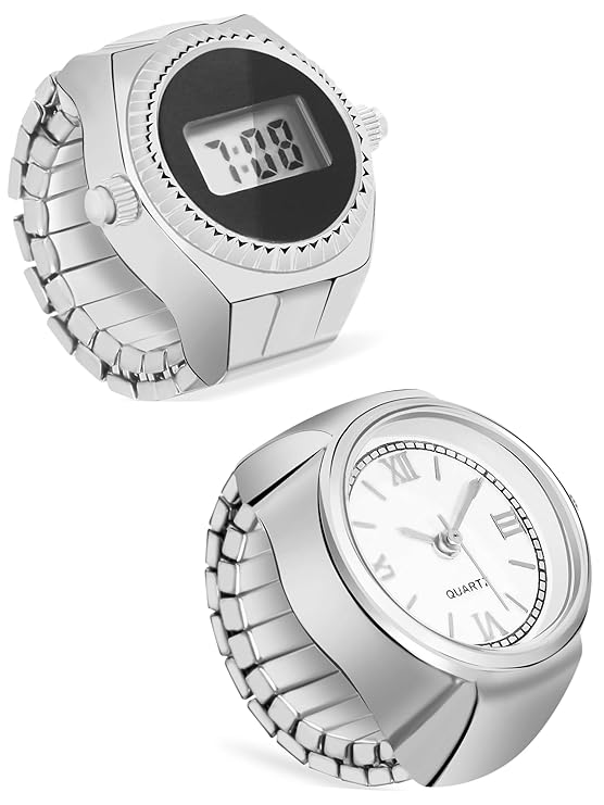 DOCOSS -Smart Digital Finger Ring Watch,Elastic Band,Japanese Technology,Ring Watches for Girls,Women,Gift for Valentine's Day Couple Watch (Silver)