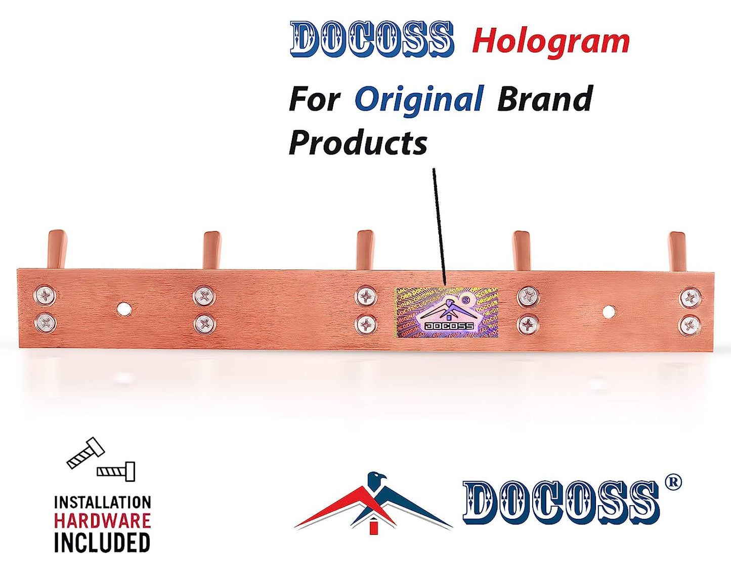 DOCOSS-Pack of 3-Deluxe Metal Rose Gold 5 Pin Cloth Wall Hanger for Clothes Door Hangers Cloth Hook Bathroom Hooks Rail for Hanging Towel ,Bathroom Accessories