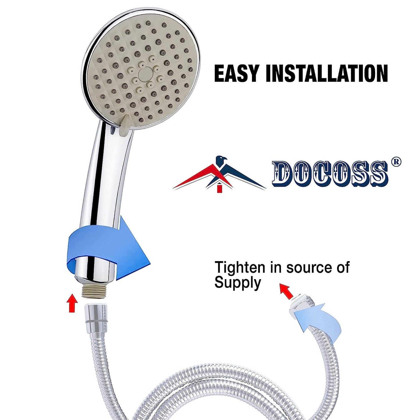 DOCOSS Premium Hand Shower For Bathroom 5-Flow Handheld Showers For Bathing / Hand Shower For Bath (Chrome)
