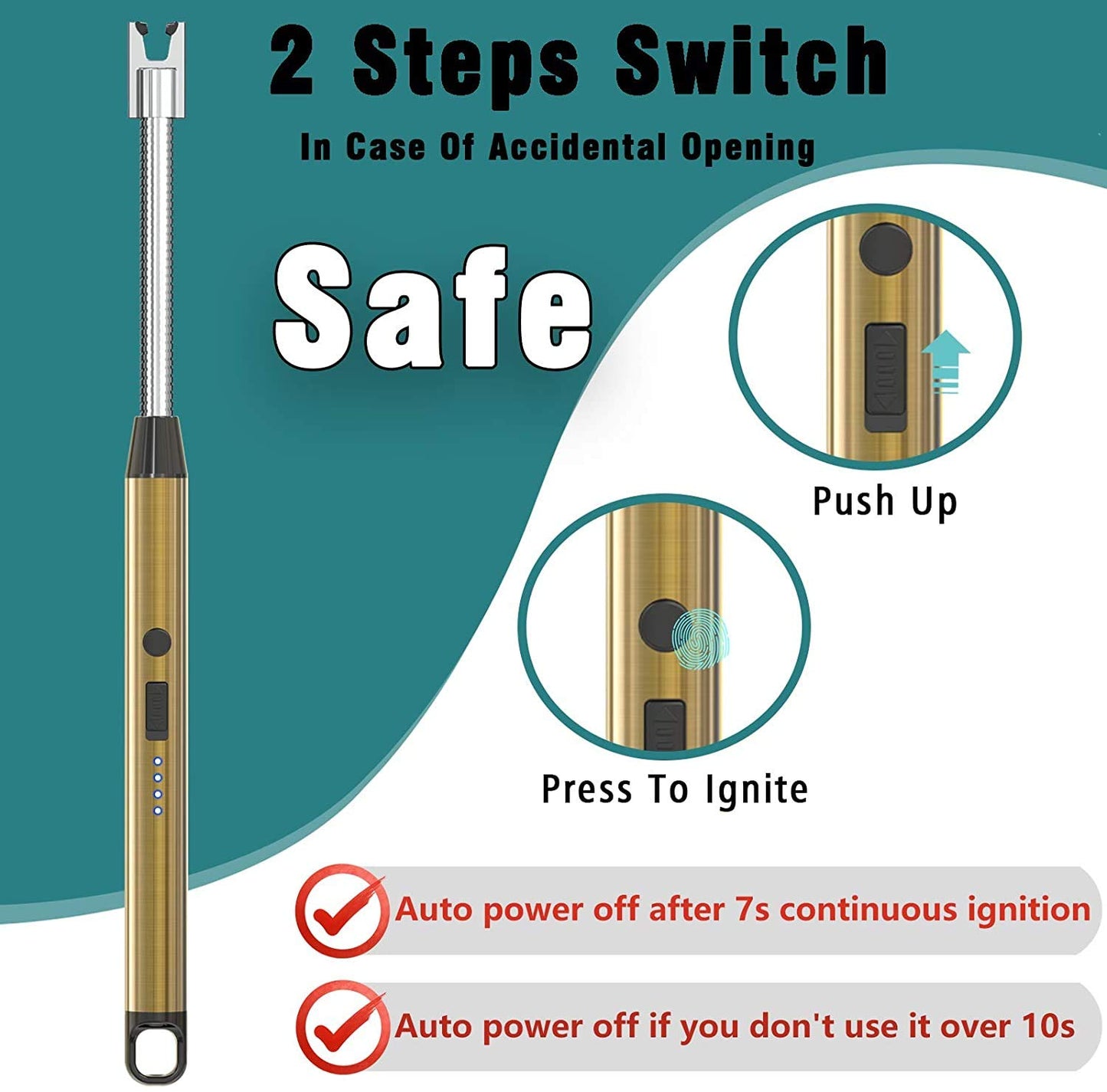 DOCOSS - Rechargeable Electric Gas Lighter Kitchen Lighter Chargeable USB Arc Long Lighter for Candle Flexible Lighter Neck for Gas,diyas,agarbatti,Candle (Gold)