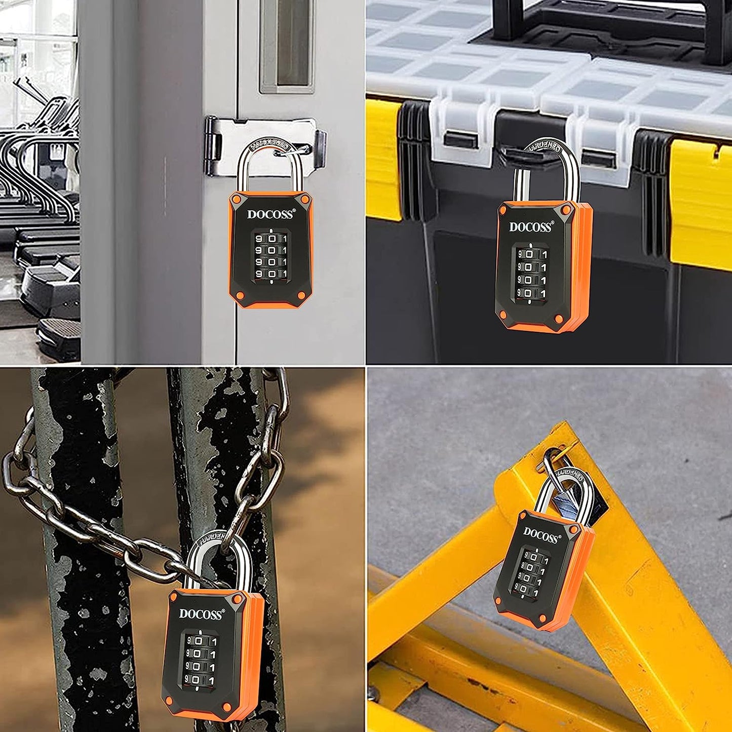 DOCOSS Strong Number Locks for Door / Combination Lock Padlock / Door Combination Lock ,Pad Lock ,Gate Lock, Gym Locker Lock ,Locks for Main Gate (Orange Black)