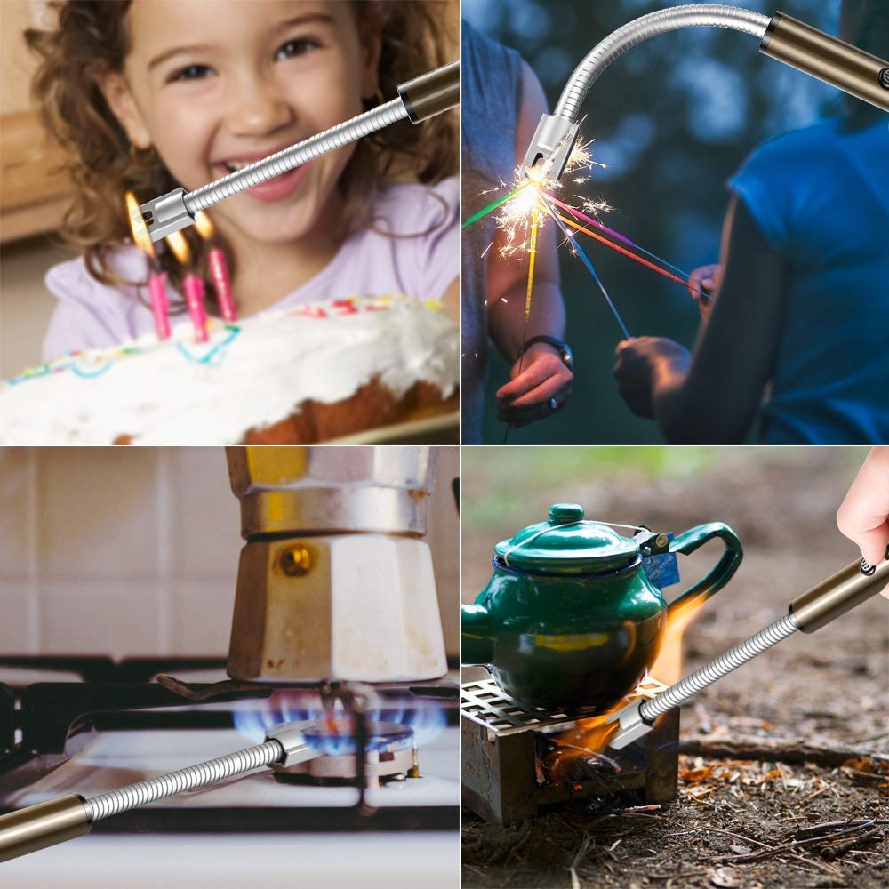 Docoss - Electric Kitchen Gas Lighter Arc Lighter USB Rechargeable Long Lighter Windproof Candle Lighter Plasma Flexible Neck for Gas,Oil diyas,agarbatti,Candles (Gold)