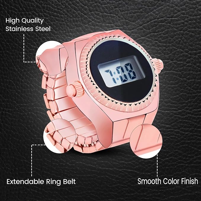 DOCOSS -Smart Digital Finger Ring Watch,Elastic Band,Japanese Technology,Ring Watches for Girls,Women,Gift for Valentine's Day( Rose Gold )