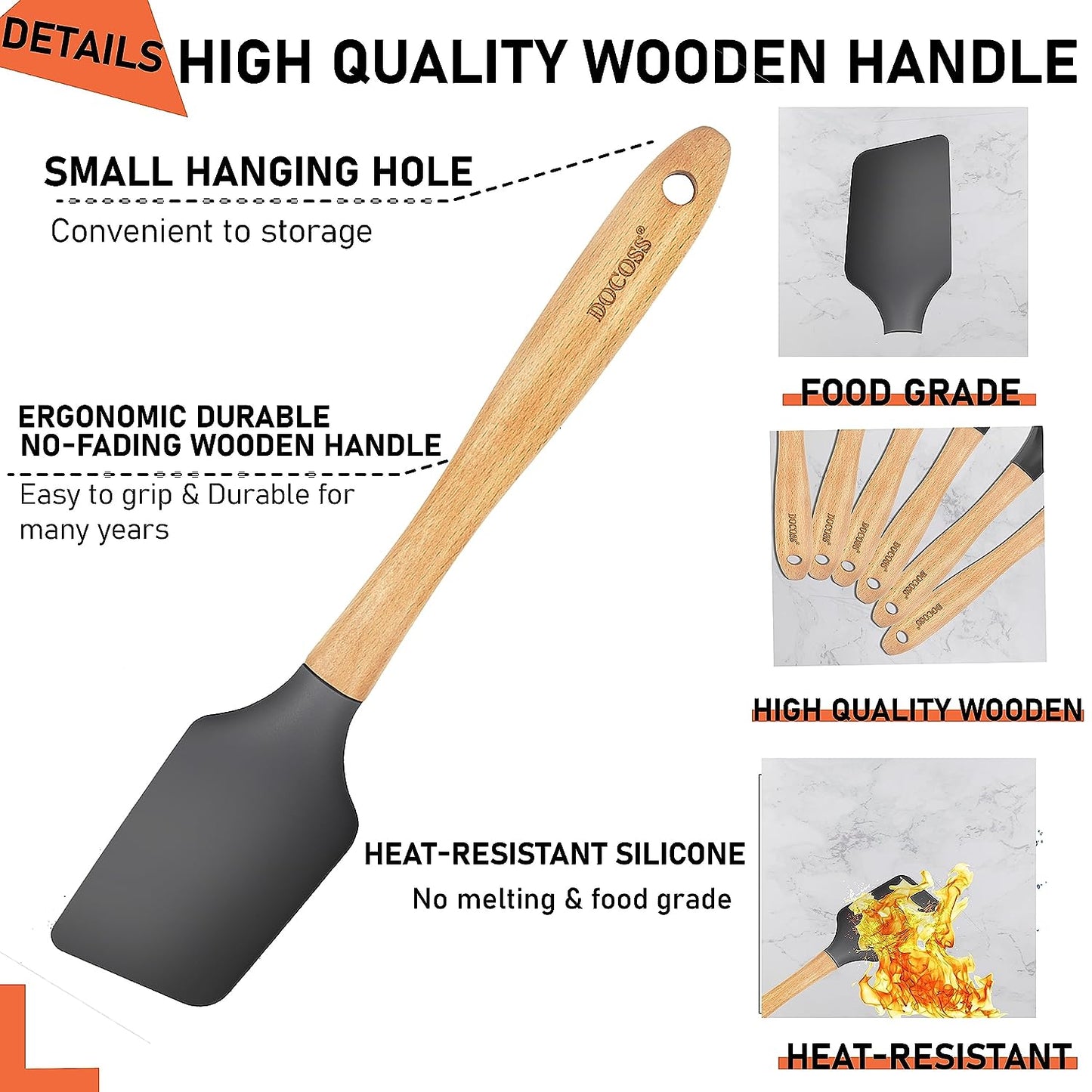 DOCOSS Pack Of 6 Wooden Spatula For Non Stick Pan / Silicone Spatula For Kitchen / Spatula For Cake / Spatulas For Cooking Spoon Set ,Baking Accessories(Black)