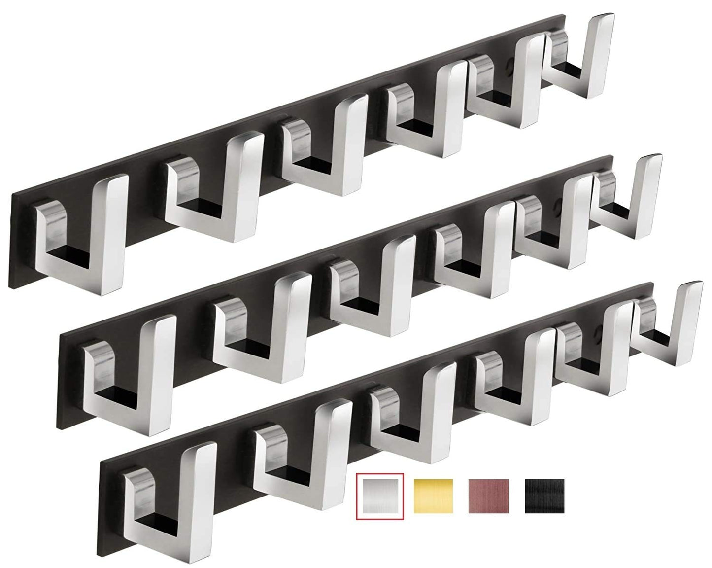 DOCOSS-Pack Of 1.2,3 -Exclusive Extra Long 40 cm Silver Black 6 Pin Metal cloth hangers for wall Door Cloth Hook Bathroom Wall Hooks Rail for Hanging Clothes,Towel Bathroom Accessories