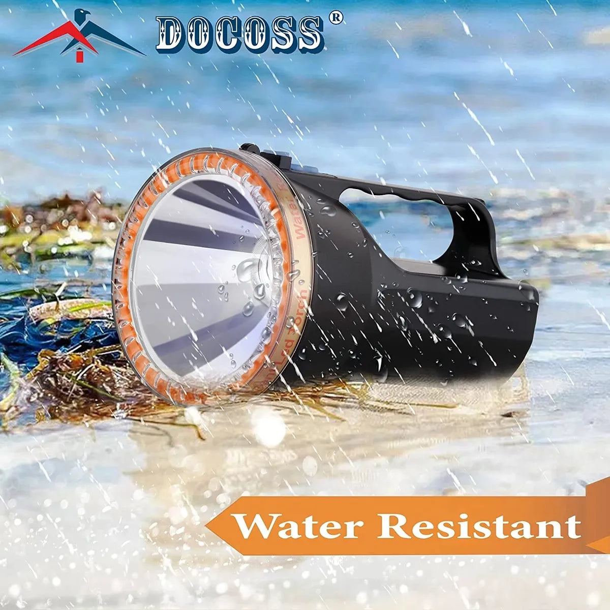 DOCOSS A51 -30 W Torch Light High Power Long Distance Long Range ,4800 mAh / 6-12 Hours High Battery Back up Water Resistance Rechargeable Led Torch Ultra Bright Kisan Search Light(Black)