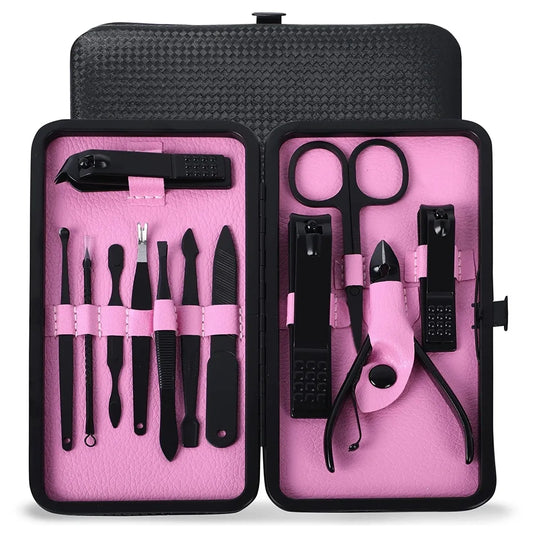 DOCOSS-12 IN 1 Manicure Kit Nail Cutter For Women Stainless Steel Manicure Pedicure Kit With Grooming Kit, Acne needle,Nail Filer Kit, Nail Cutter Set With Leather Case