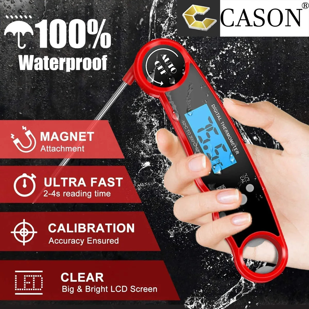 CASON  -ABS Proffesional Waterproof Digital Lcd Cooking Food Thermometer / Kitchen thermometer For Cooking Bbq/barbeque Thermometer Temperature Test Pen (Red)