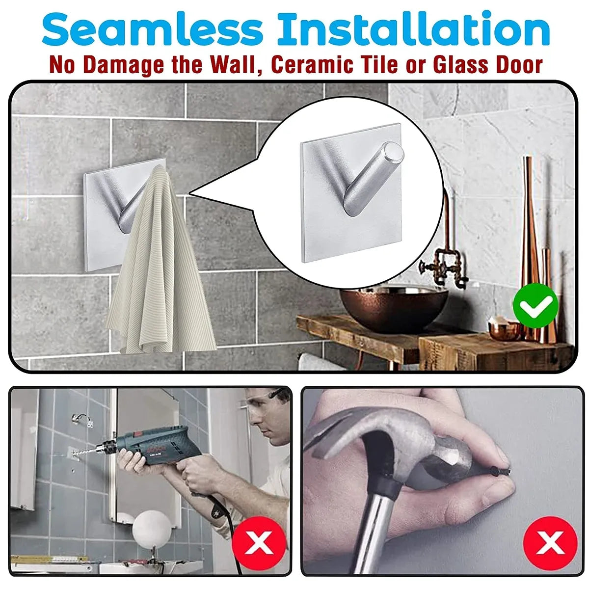 DOCOSS Pack of 4 Steel Self Adhesive Hooks for Wall Strong Sticker Hooks Door Hanger Wall Hooks Self Adhesive Hooks Holder for Bathroom ,Kitchen -Holds Upto 3 kg