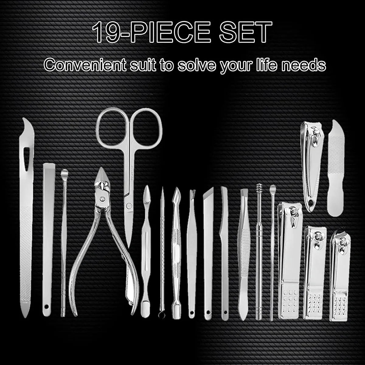 DOCOSS-19 IN 1 Stainless Steel Manicure Kit Nail Cutter For Men Women Manicure Pedicure Kit With Grooming Kit, Acne needle,Nail Filer Kit, Nail Cutter Set With Leather Case