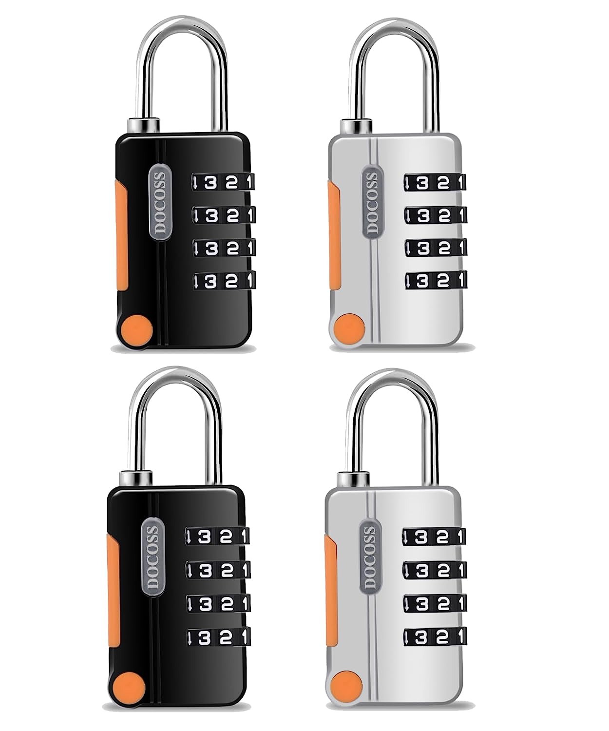 DOCOSS Metal 4 Digit Combination Number Lock for Bag Luggage Locks (Black,Grey)