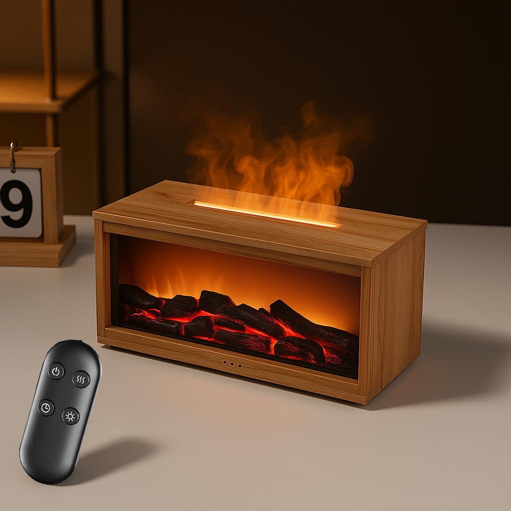 Docoss Charcoal Aroma Diffuser for Home Electric with 7 Colors, Aromatherapy Essential Oil Fragrance Diffuser & Fireplace Flame Diffuser with Remote for Home, Bedroom