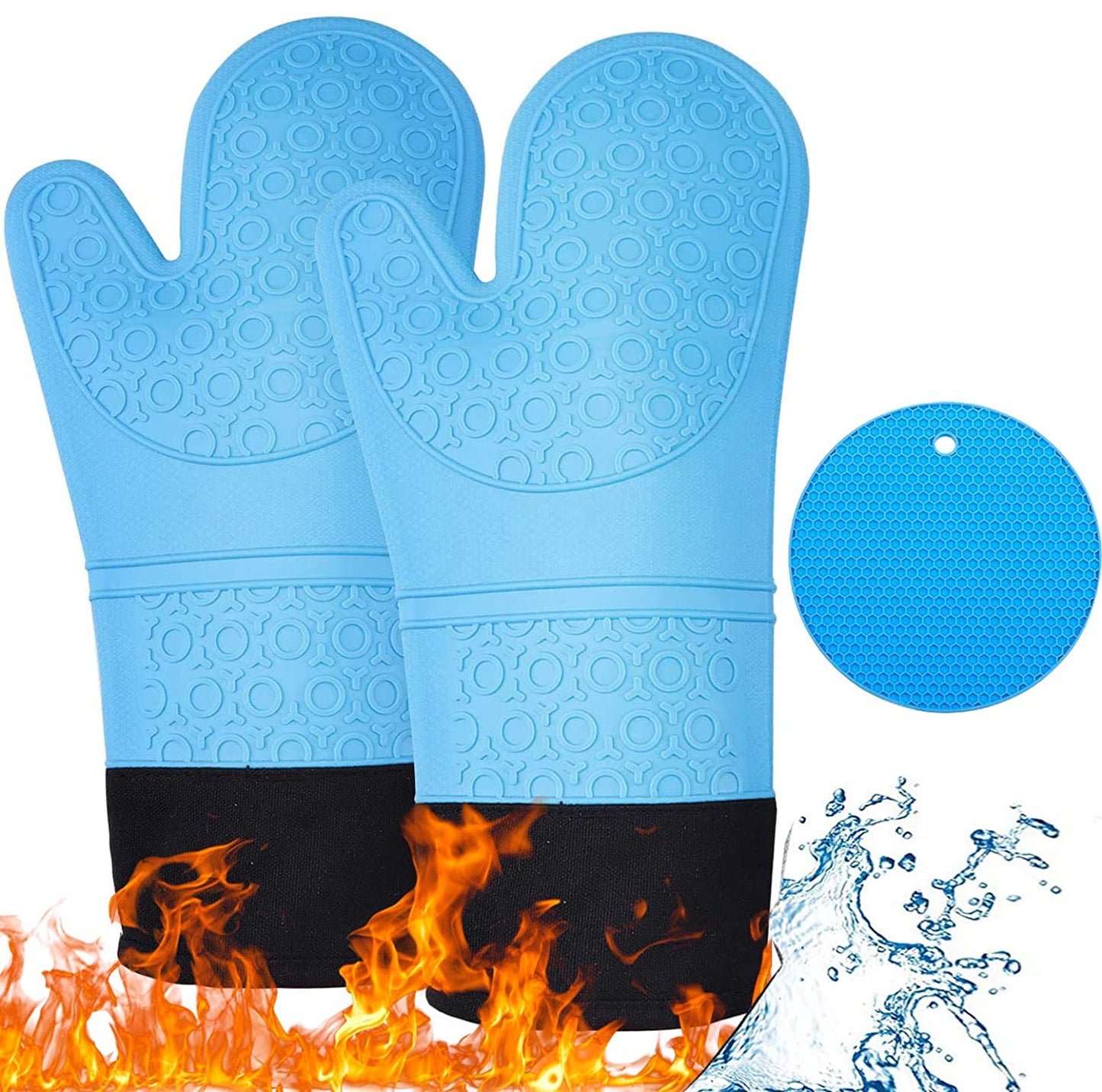 DOCOSS -Proffessional Large Silicone Oven Gloves Heat Proof ,Kitchen Oven Mittens For Baking Heat Resistant Oven Mitts Cotten Quilted Silicone Gloves For Oven,Microwave
