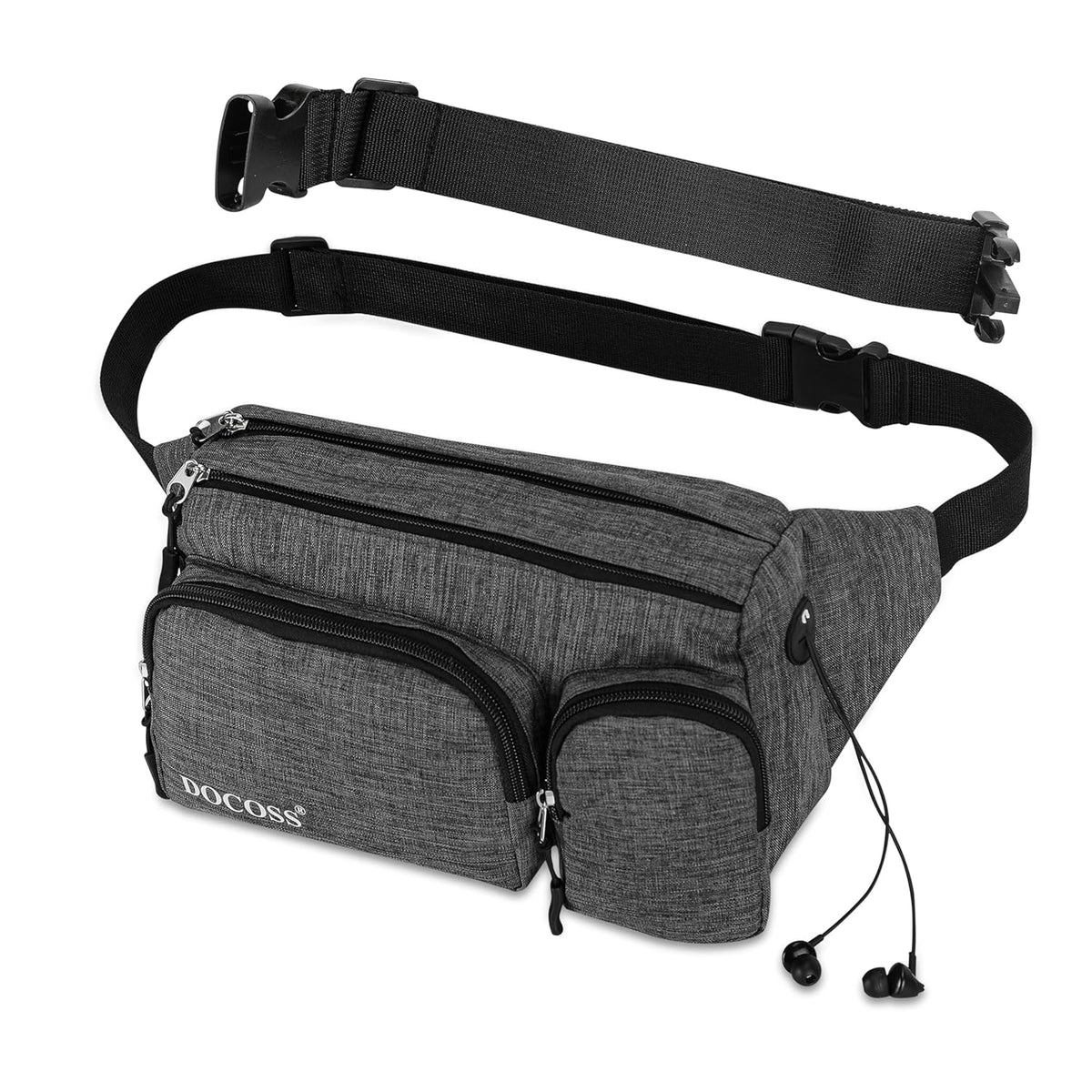 DOCOSS-Fanny Pack for Men,Women,Waterproof Waist Bag,1 RFID Safe Pocket,Premium Stitching & Zippers Travel Side Bag for Men,Women -Belt Bag with Extra Extendable Belt for Travelling