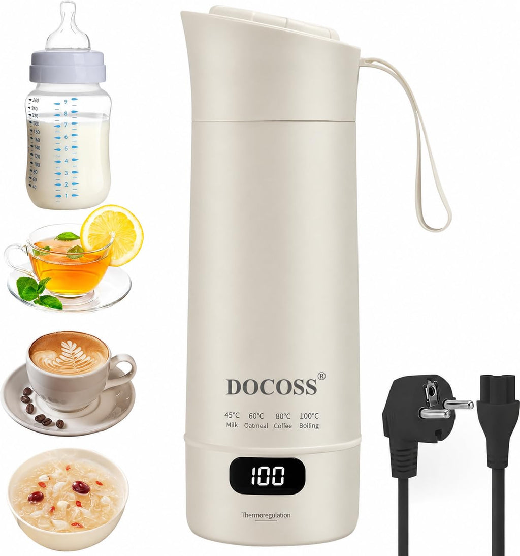 DOCOSS Portable Electric Kettle 400ml | Small Electric Water Bottle with Variable Temperature Control,Digital Display,Stainless Steel| Multipurpose Hot Water Travel Kettle/Baby Milk Warmer