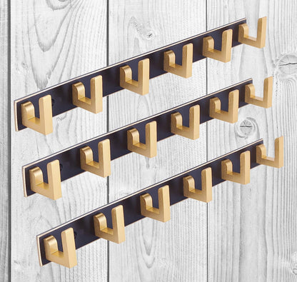 DOCOSS-Pack Of 1-Exclusive Extra Long 40 cm Gold Black 6 Pin Metal cloth hangers for wall Door Cloth Hook Bathroom Wall Hooks Rail for Hanging Clothes,Towel Bathroom Accessories