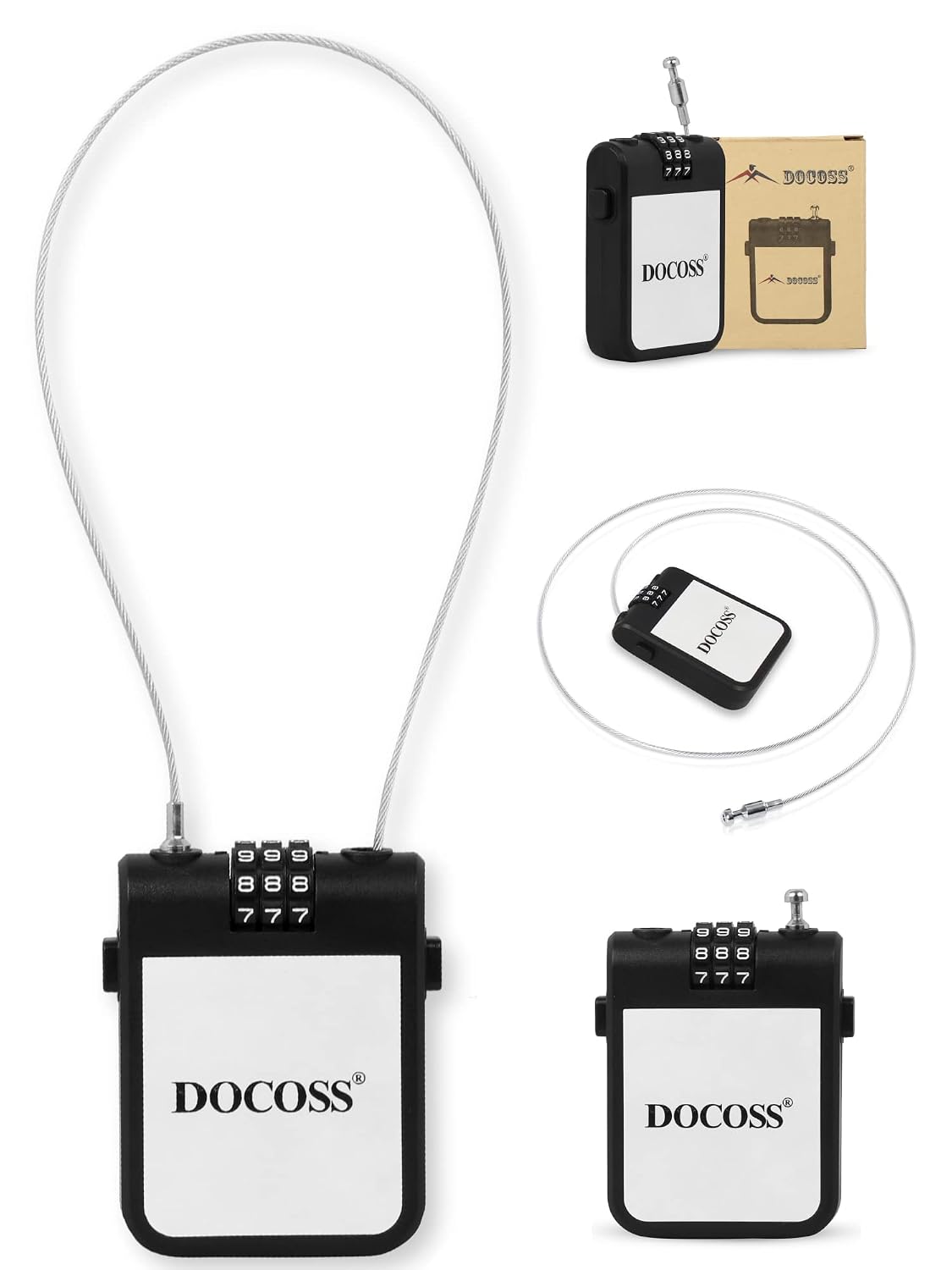 DOCOSS Extendable Cable Password Number Lock for Bike Helmet,Bag,Luggage Locks,Pack of 1, Black