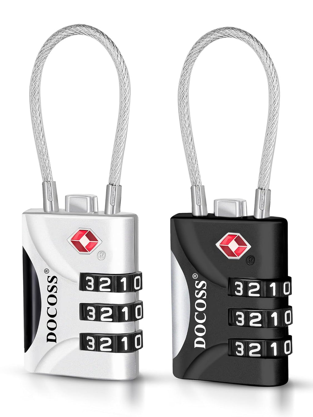 DOCOSS-Set of 2- Metal Cable TSA Locks for Luggage, Number Lock for Bag 4 Digit Small Locks for Luggage TSA Lock Combination Password Locks for Travel